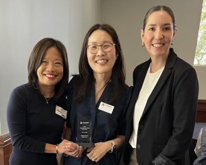 Sycamores' Wendy Wang and Eleanor Owens with Azusa Pacific University’s Jean Un (center).